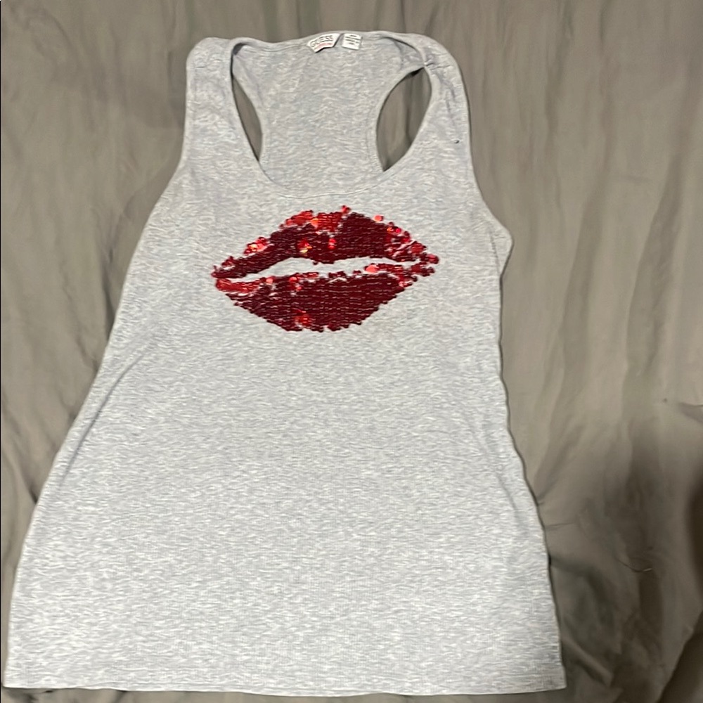 Guess Sequin Fitted Sleeveless Tank Top Gray